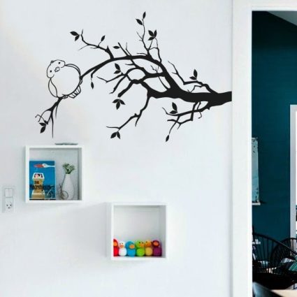 Fed fugl På Gren - Wallsticker