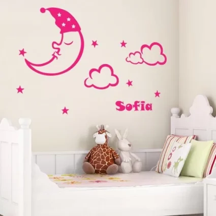 Godnat Måne, Stjerner & Eget Navn - Wallsticker