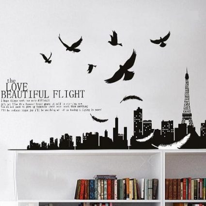 Paris med fugle - Wallsticker